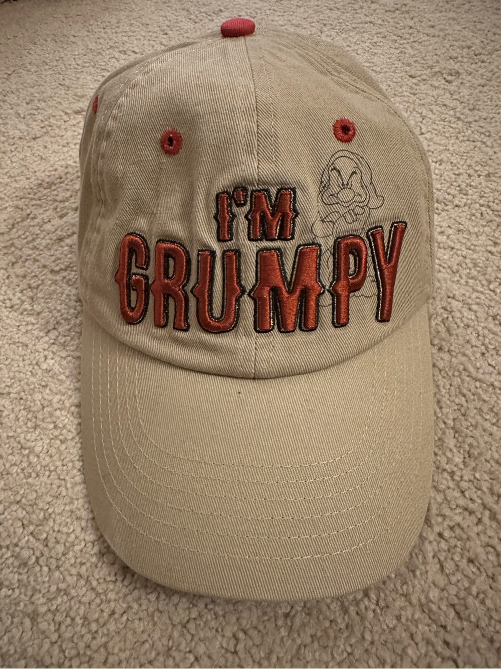 Disney Parks Snow White Grumpy/Dopey Quote Beige/Red Adult Unisex Cap
